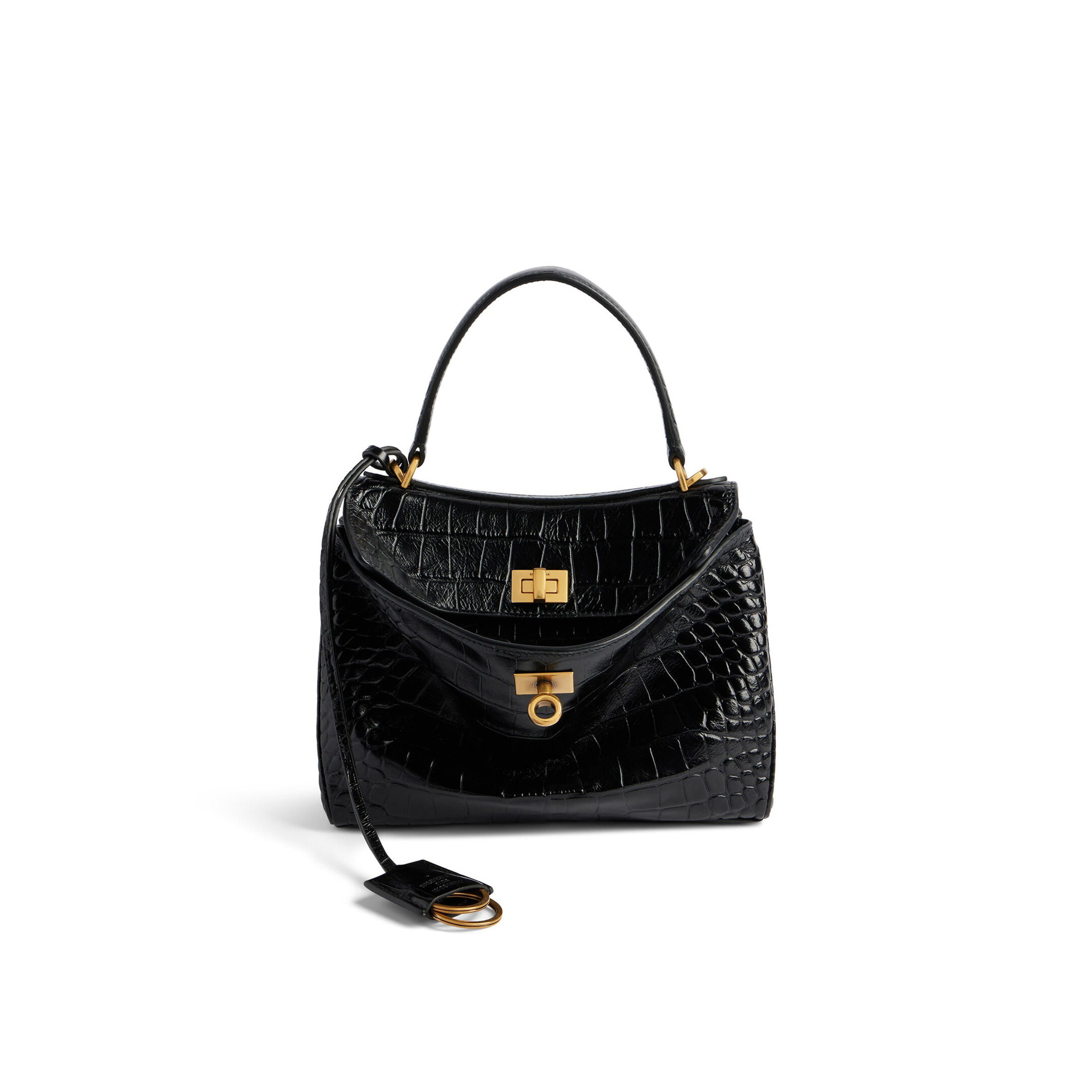Ba*len*cia*ga women''s rodeo mini handbag crocodile embossed in black 7954562aa5l1000 (22.8*9.9*8.3)